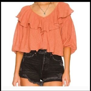 Free People Orange Ruffled Cropped Blouse